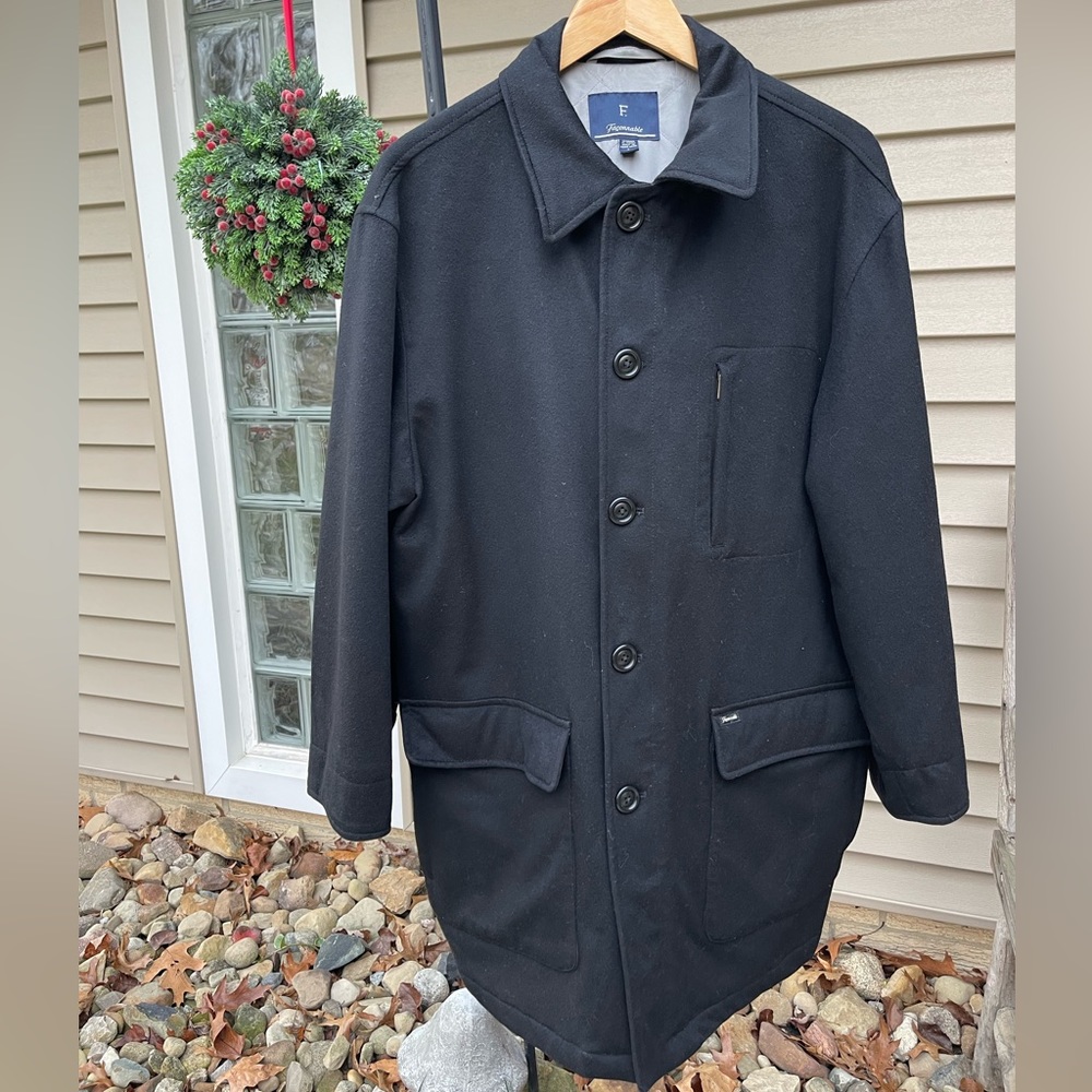 Faconnable Men's Black Wool Coat Size L